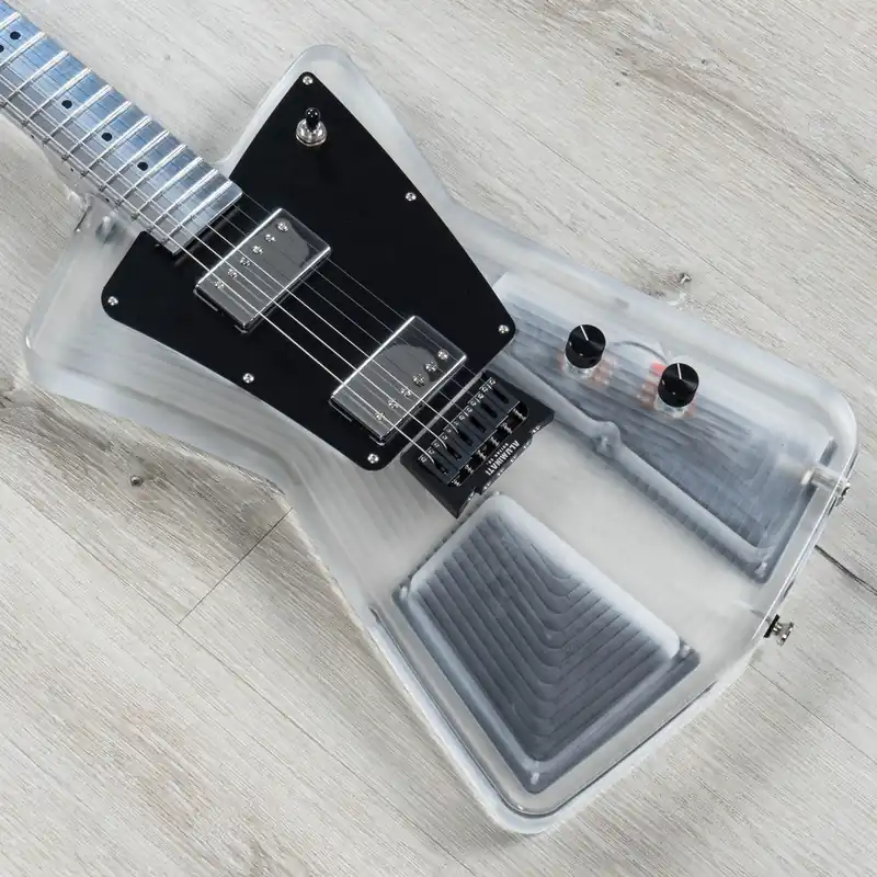 Certified Aluminati Orion Dark Matter Guitar, Lucite Clear Body, Aluminum Neck, 3x3 Headstock