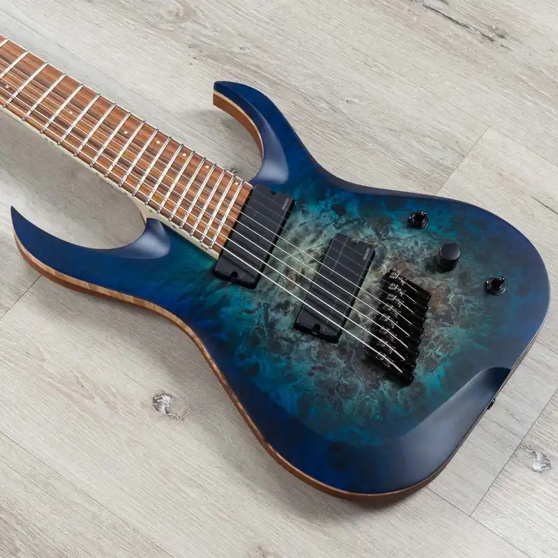 Sale Skervesen Nebelung 8 FF Multi-Scale 8-String Guitar, Pau Ferro Fretboard, Aqua Blue Burst
