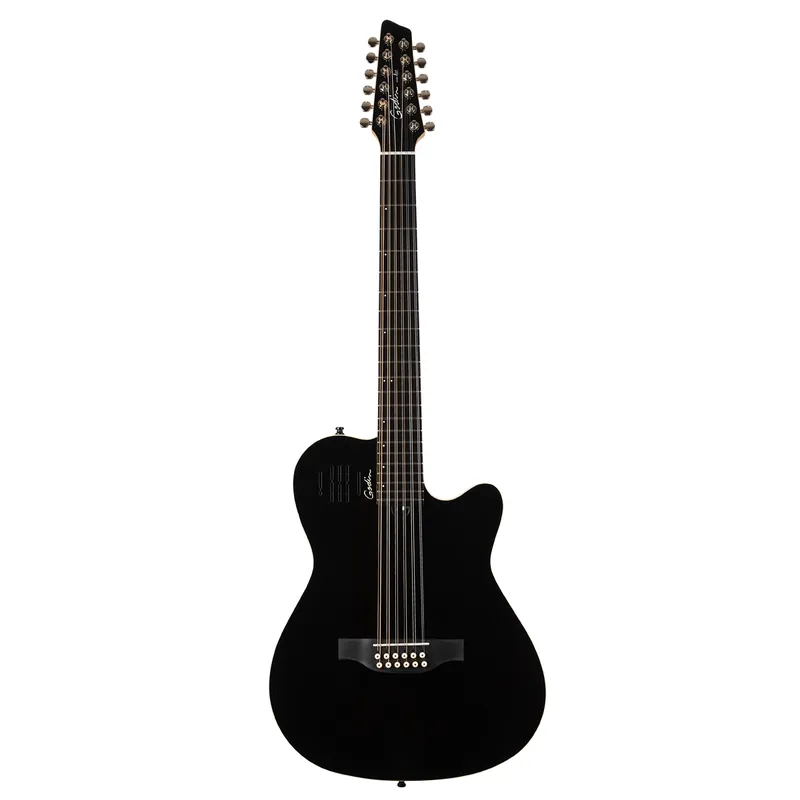 Godin 048588 A12 Black HG 12-String Guitar, Solid Cedar Top, Gloss Black Finish Direct From Factory