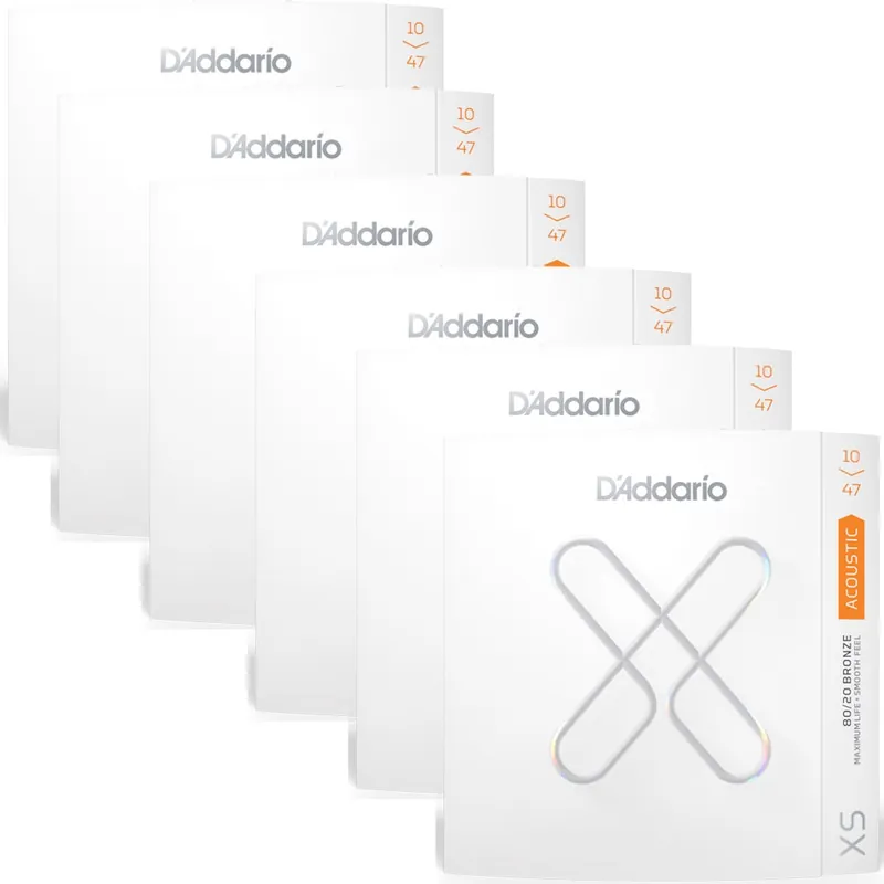 6-Pack of D'Addario XSABR1047 Extra Light Coated Acoustic Guitar Strings, 10-47 While Supplies Last
