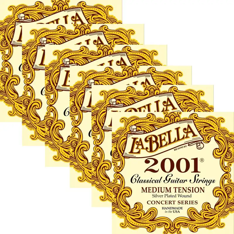 6-Pack of La Bella 2001 Silver-Plated Wound Nylon Classical Guitar Strings, Medium Tension Viral