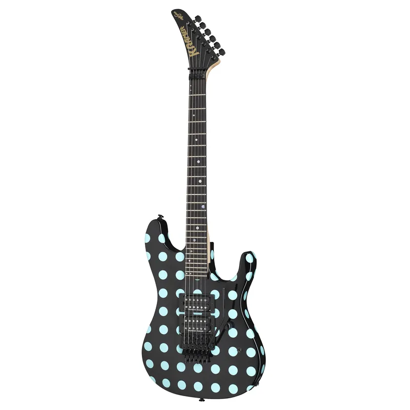 Last Chance Kramer KNSBBPBF1 NightSwan Guitar, Ebony Fretboard, Black with Blue Polka Dot