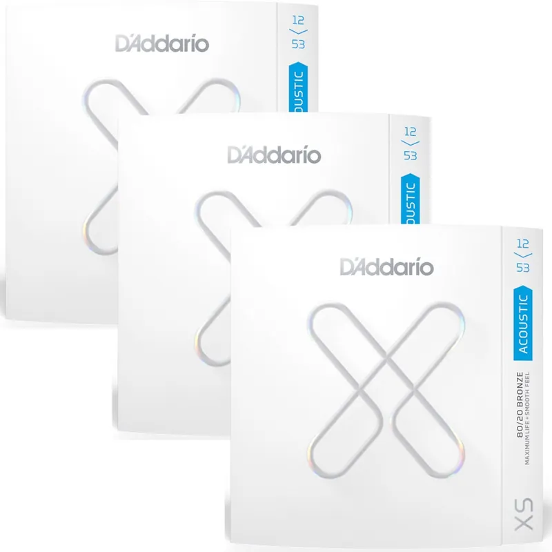 Free Shipping 3-Pack of D'Addario XSABR1253 Light Coated Acoustic Guitar Strings, 12-53