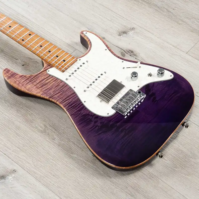 Limited Edition Anderson Guitarworks Drop Top Classic HSS Guitar, Flame Maple, Bound Purple Surf