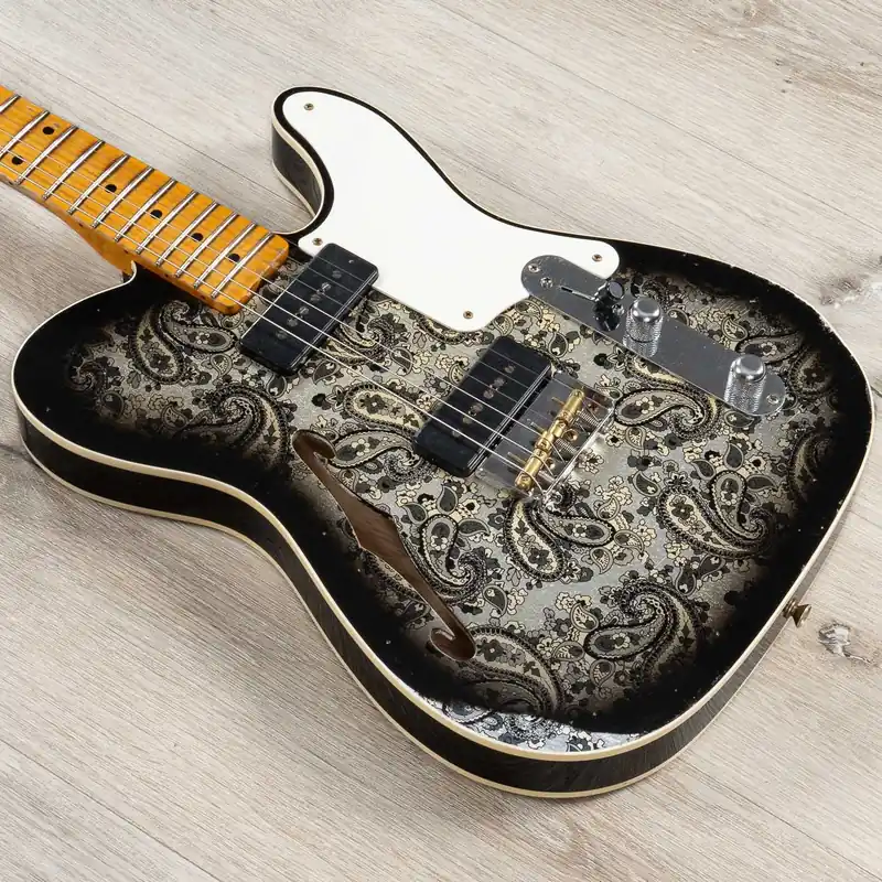 Fender Custom Shop Limited Edition Dual P90 Tele Relic Guitar, Maple Neck, Black Paisley Best Seller