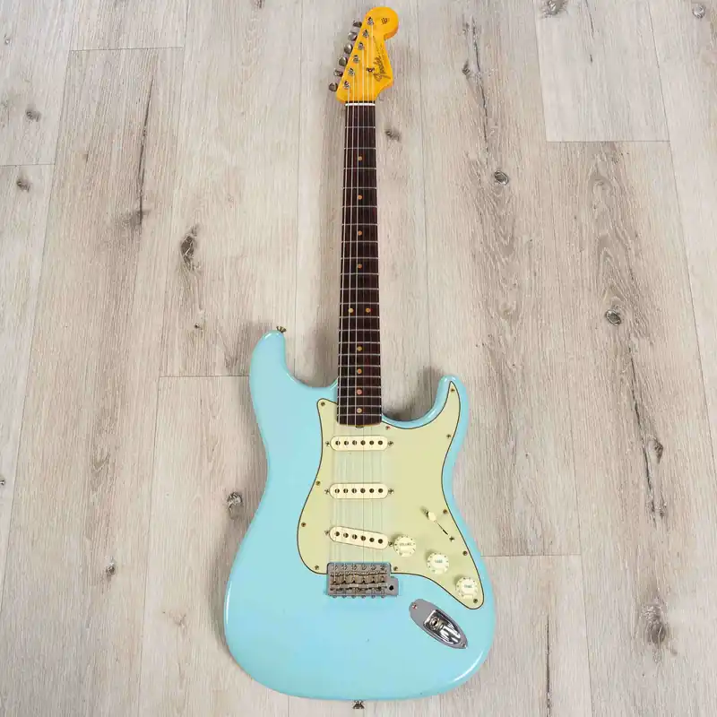 Crafted Fender Custom Shop '64 Strat Journeyman Relic Guitar, Rosewood Fretboard, Faded Aged Daphne Blue
