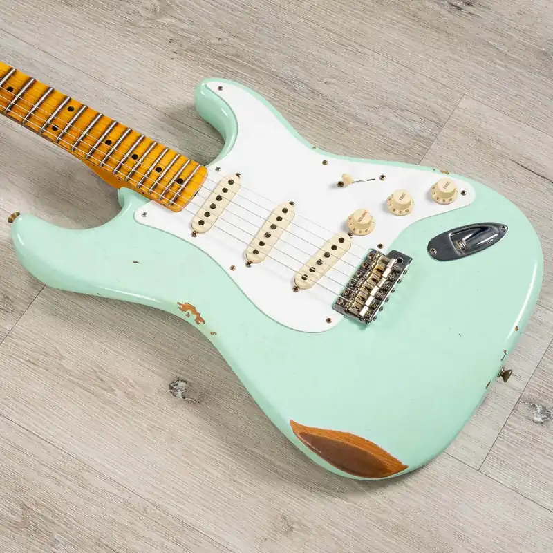 Fender Custom Shop '58 Strat Relic Guitar, Maple Neck, Super Faded Aged Surf Green Seasonal Sale