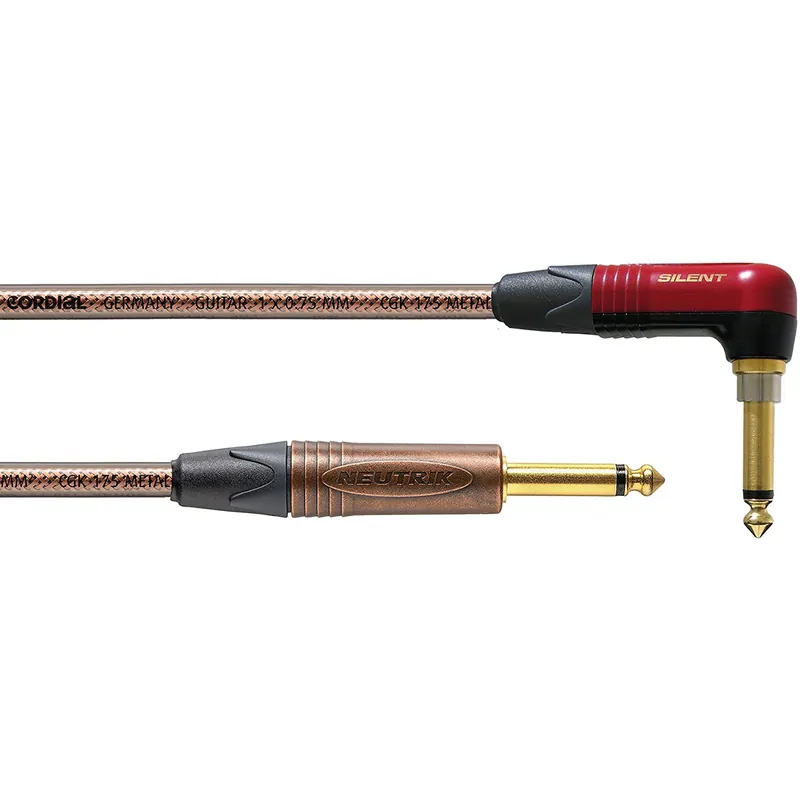 Cordial Cables CSI RP-METAL-SILENT 1/4Guitar Cable, Straight to Right Angle, silentPLUG, 10ft Low Price