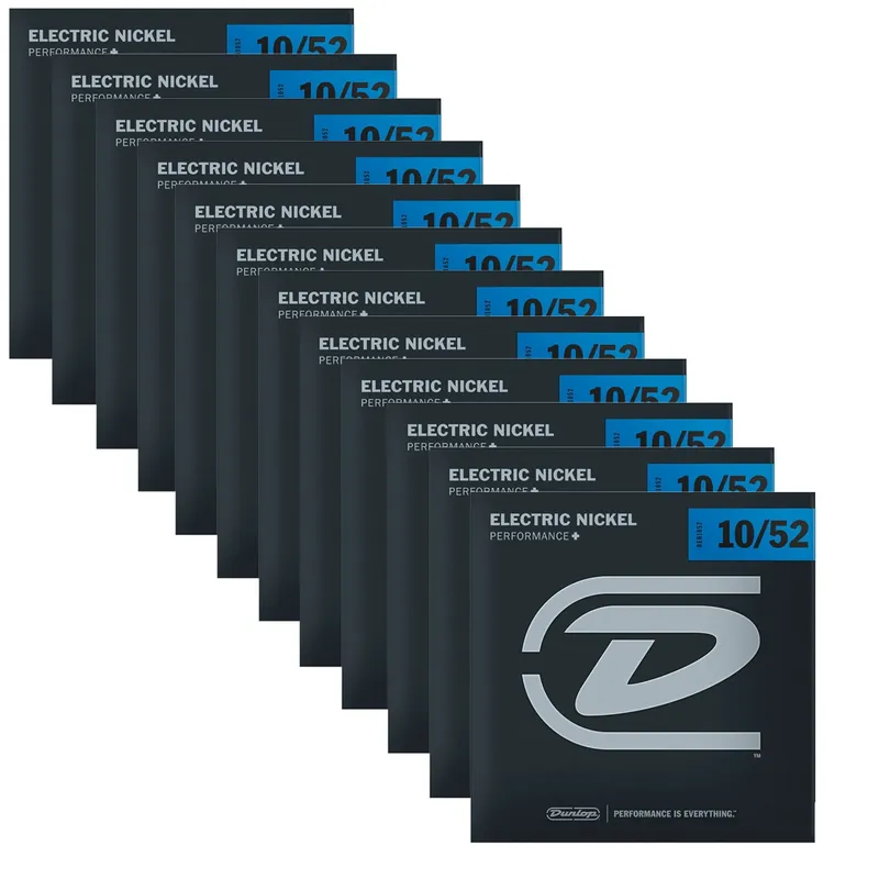 12-Pack of Dunlop DEN1052 Performance+ Nickel Wound Electric Guitar Strings, 10-52 Hot Deal