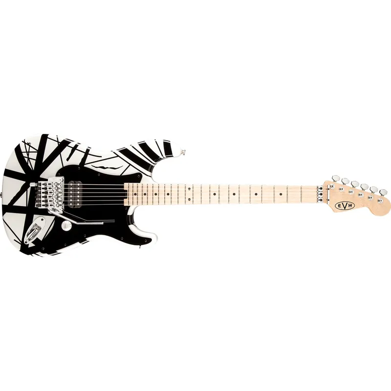 EVH Striped Series Guitar, Maple Neck & Fretboard, White with Black Stripes Hot Deal