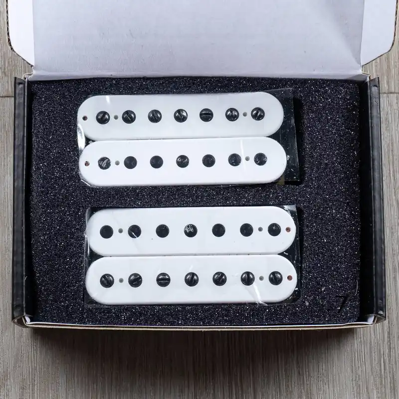 Guitarmory Foxbat 7-String Humbucker Guitar Pickup Set, White w/ Black Poles Big Sale