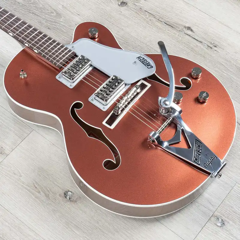 Fast Shipping Gretsch G6118T Players Edition Anniversary Hollow Body Guitar with String-Thru Bigsby, Rosewood Fingerboard, Two-Tone Copper Metallic / Sahara Metallic