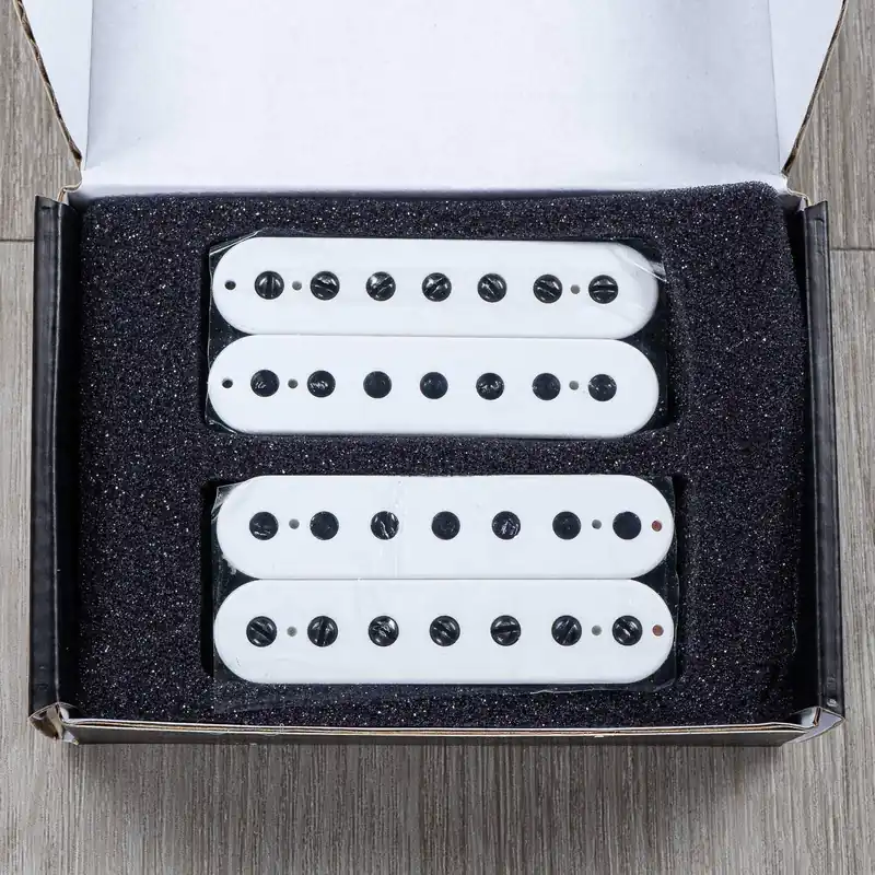 Guitarmory Polaris 7-String Humbucker Guitar Pickup Set, White w/ Black Poles Free Returns