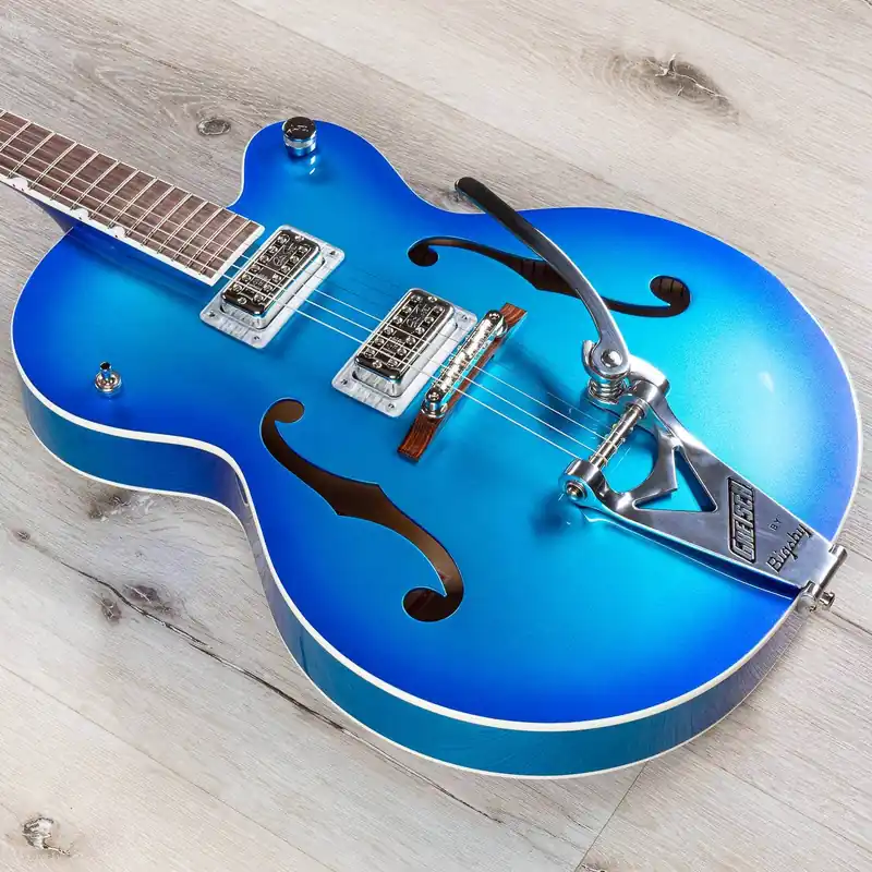 Gretsch G6120T-HR Brian Setzer Signature Hot Rod Hollow Body Guitar with Bigsby, Rosewood Fretboard- Candy Blue Burst Free Returns