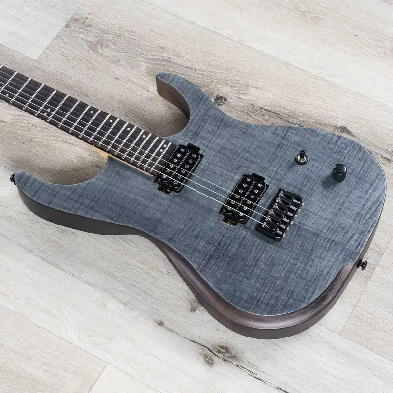 Same Day Shipping Cerberus Erebus 6 Long Scale Guitar, Ebony Fretboard, Transparent Black