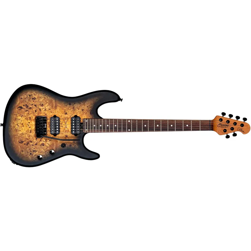 Sterling by Music Man Richardson6 Jason Richardson Guitar, Natural Poplar Burl Burst Hassle-Free Returns
