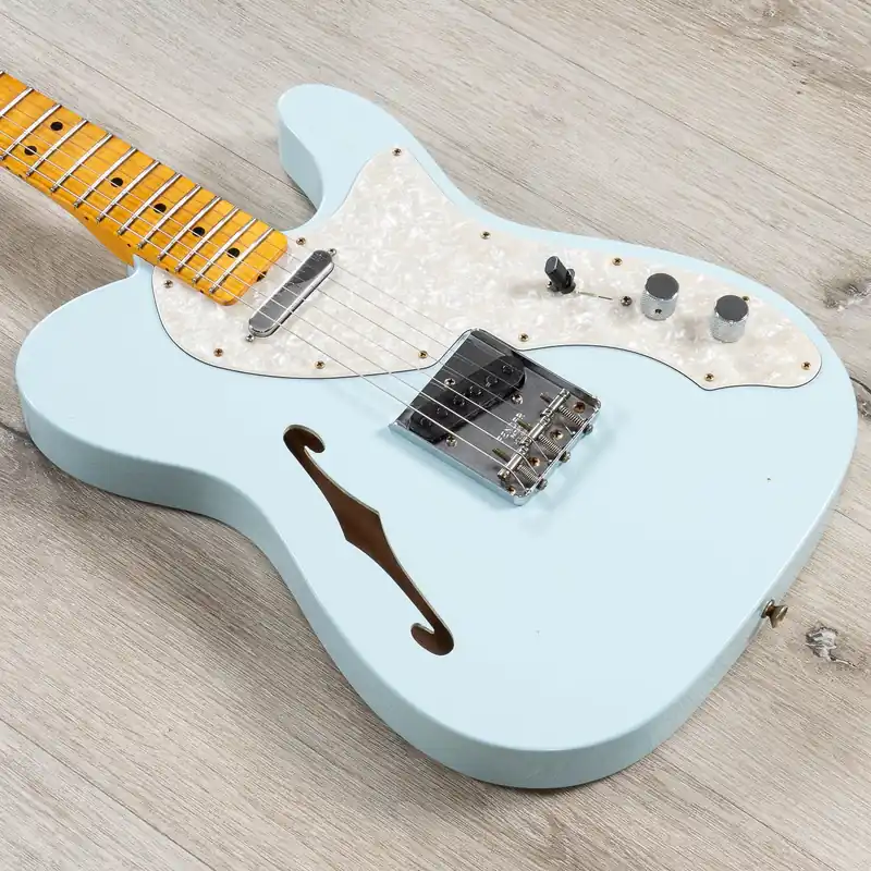 Fender 1969 Telecaster Thinline Guitar, Journeyman Relic, Maple Fingerboard, Aged Sonic Blue Warranty Included