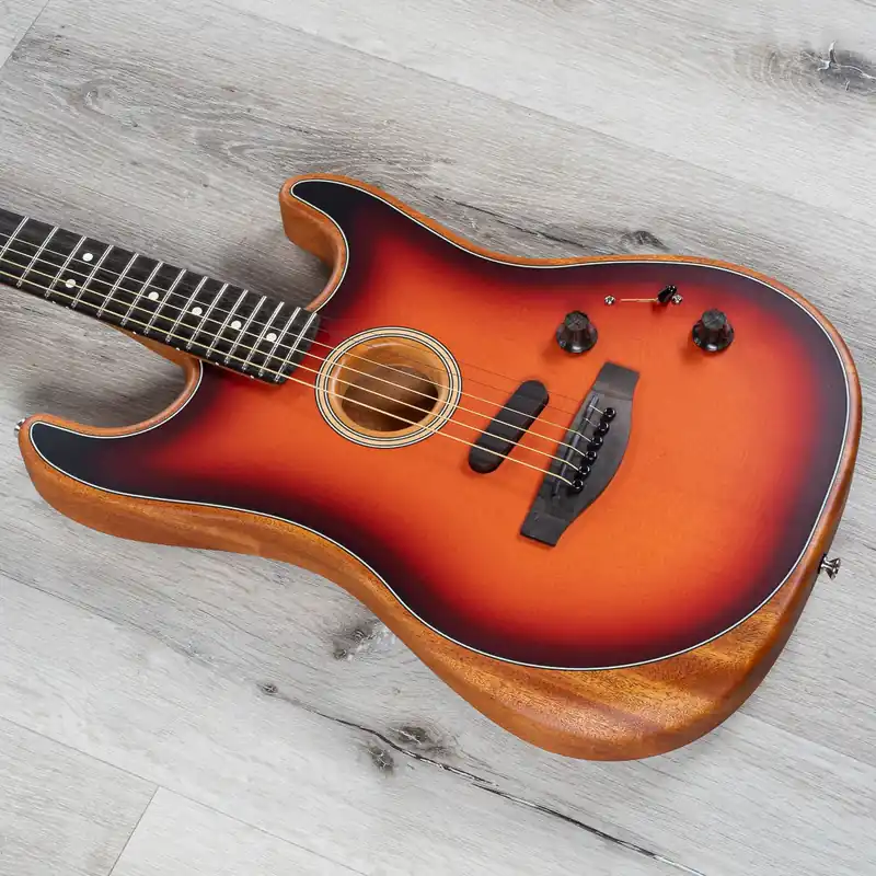 Fender American Acoustasonic Stratocaster Guitar, Ebony Fingerboard, 3 Color Sunburst Same Day Shipping