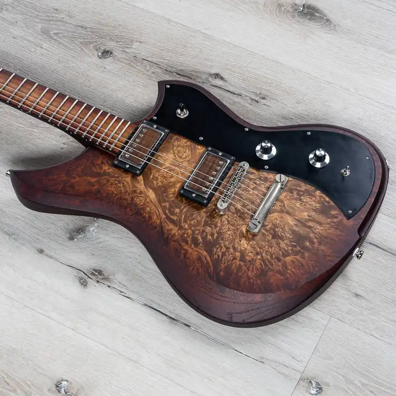 Final Sale Dunable Yeti Guitar, Burl Maple, Maple Fretboard, Grizzly Pickups