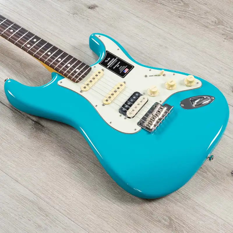 Crafted Fender American Professional II Stratocaster HSS Guitar, Rosewood Fingerboard, Miami Blue