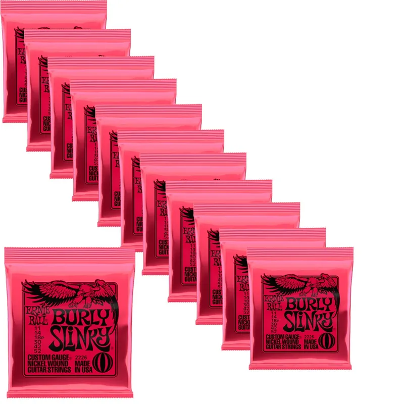 Deal 12-Pack of Ernie Ball 2226 Burly Slinky Electric Guitar Strings, Nickel Wound, 11-52