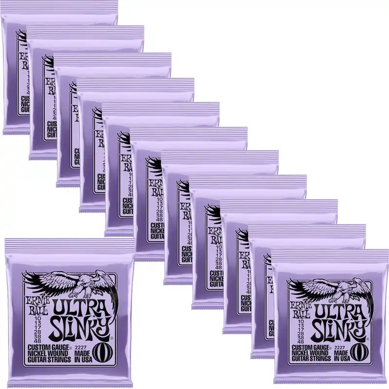 12-Pack of Ernie Ball 2227 Ultra Slinky Electric Guitar Strings, Nickel Wound, 10-48 Crafted