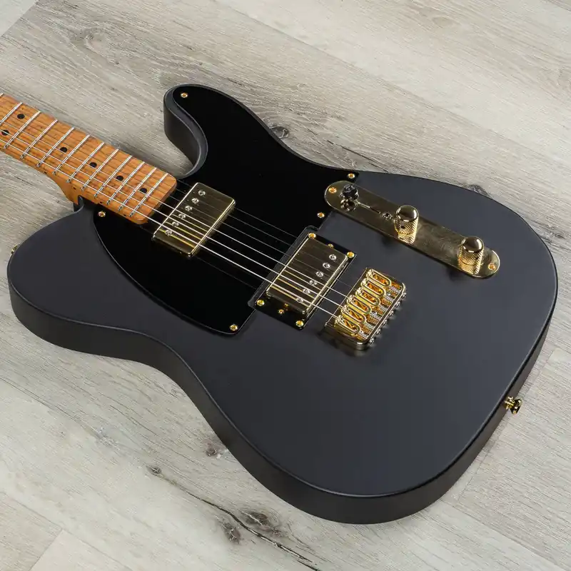 LsL Instruments T-Bone HH Guitar, Roasted Maple Neck, Black Satin w/ Gold Hardware Price Drop