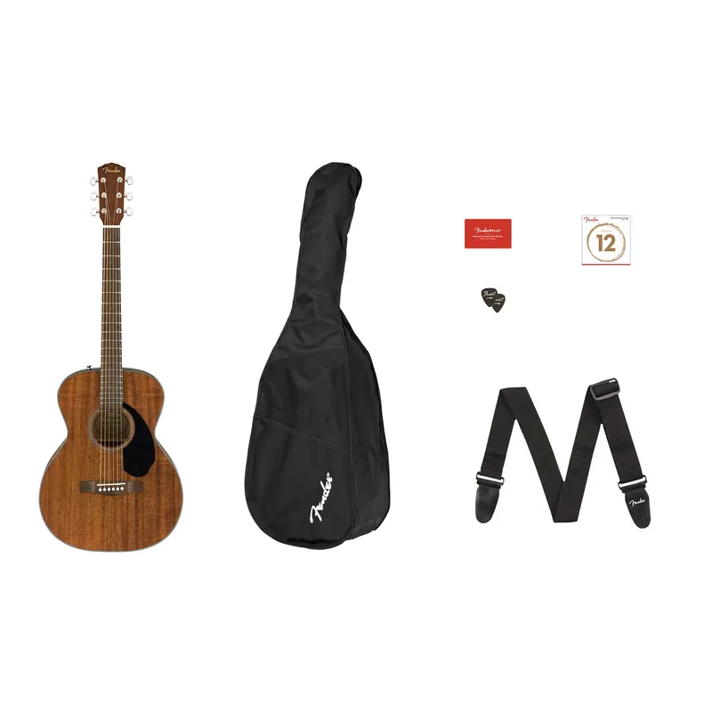 Authentic Fender CC-60S Concert Pack V2 Acoustic Guitar Starter Pack, All-Mahogany