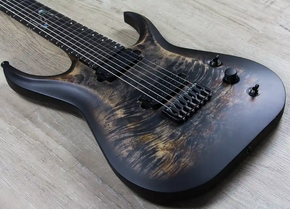 Skervesen Raptor 7- 7-String Electric Guitar, Ebony Fingerboard, DiMarzio Pickups, Hard Case - Trans Black Burst Satin Finish Deal