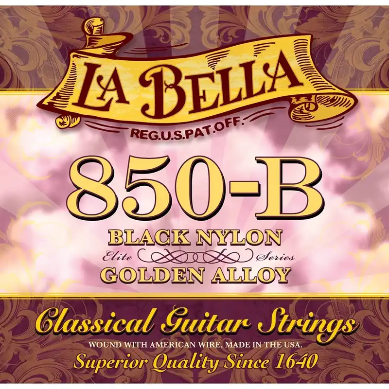 Place Order La Bella 850B Black Nylon Elite Series Golden Alloy Classical Guitar Strings, Medium (28-41)