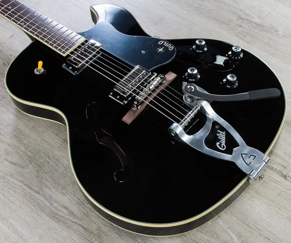 Buy Online Guild Starfire III Hollowbody Archtop Electric Guitar, Guild Vibrato, Rosewood Fretboard, Hard Case - Black