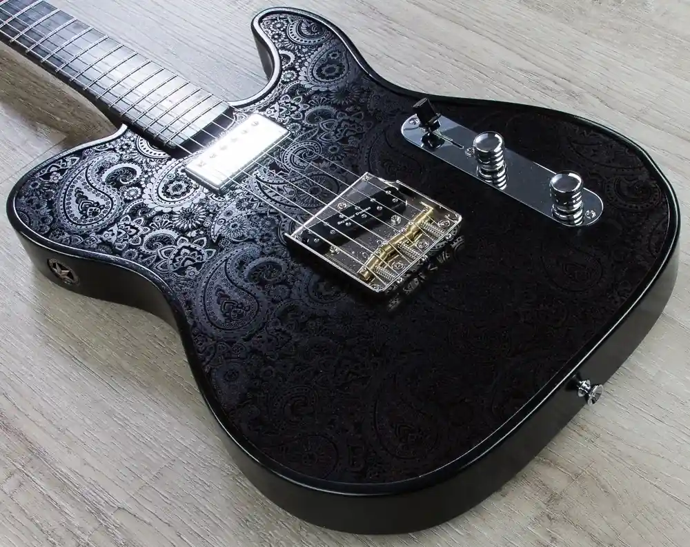 Walla Walla Guitar Company Maverick Pro T-Top Laser Black Paisley Electric Guitar, Full Chamber Body, Hard Case Best Seller