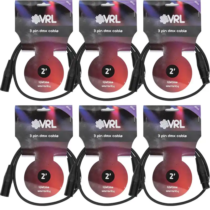 Modern (6-Pack) OSP VRL VRLDMX3P2 3-Pin DMX Cables, 2 ft