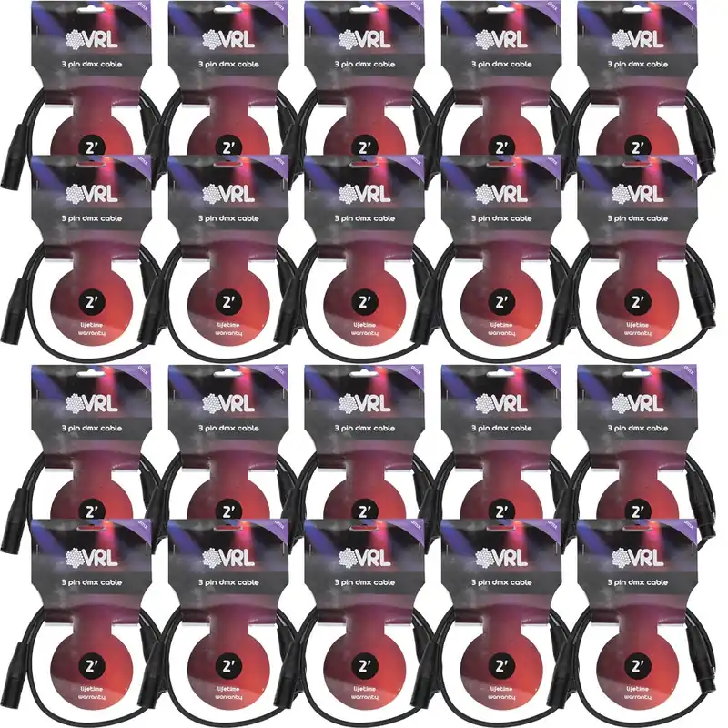 (20-Pack) OSP VRL VRLDMX3P2 3-Pin DMX Cables, 2 ft Crafted