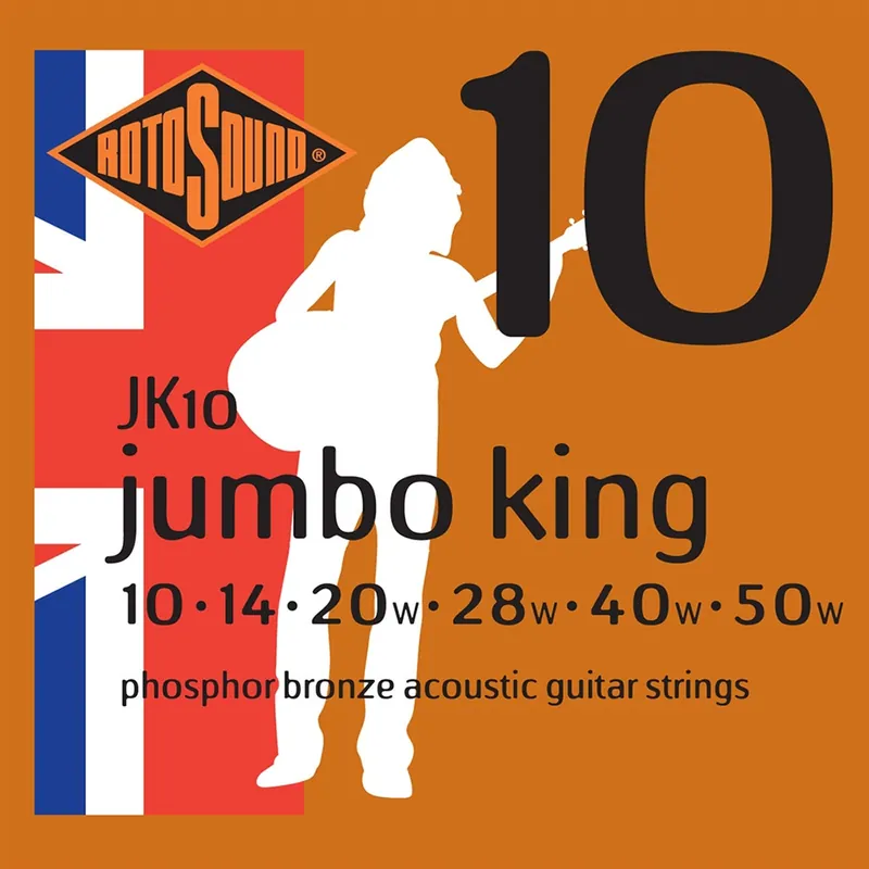 Rotosound JK10 Jumbo King Phosphor Bronze Acoustic Guitar Strings (10-50) Direct From Manufacturer