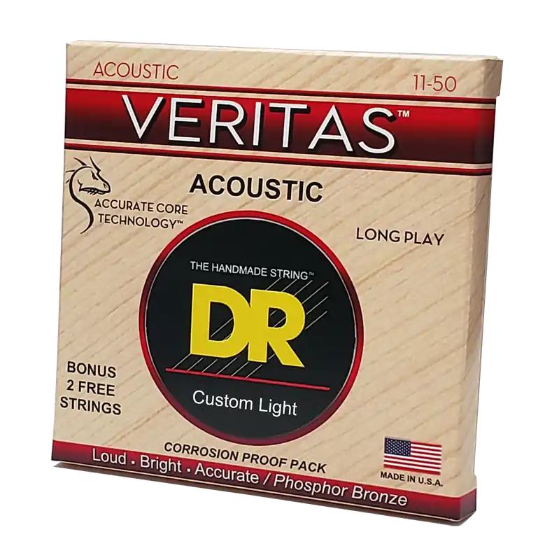 Professional Grade DR Strings Veritas Coated Core Technology Acoustic Guitar Strings: Custom Light 11-50