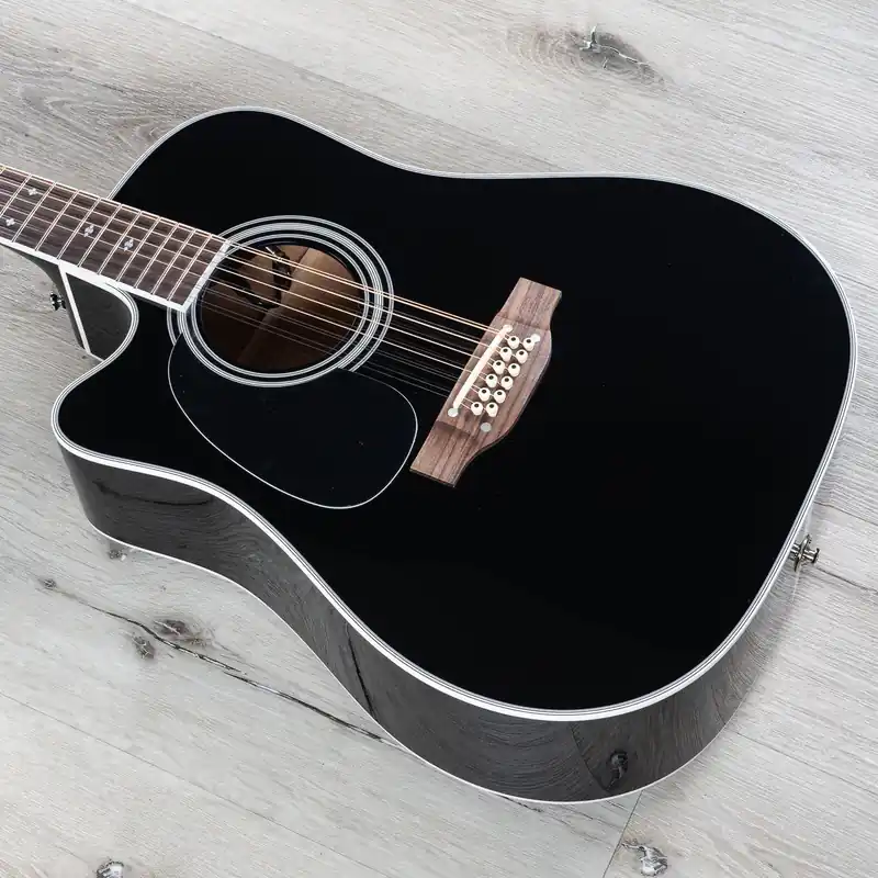 Authentic Takamine EF381SC 12-String Dreadnought Left-Handed Acoustic-Electric Guitar with Hard Case - Black