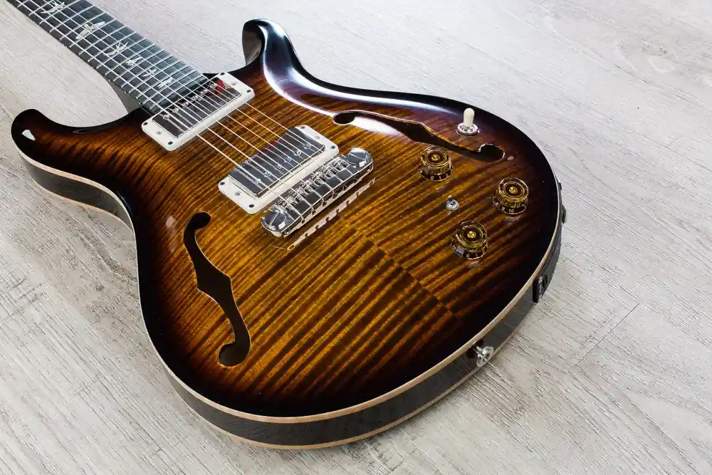 PRS Paul Reed Smith Hollowbody II Electric Guitar, 10-Top, Ebony Fingerboard, Hardshell Case - Black Gold Burst Buy Direct