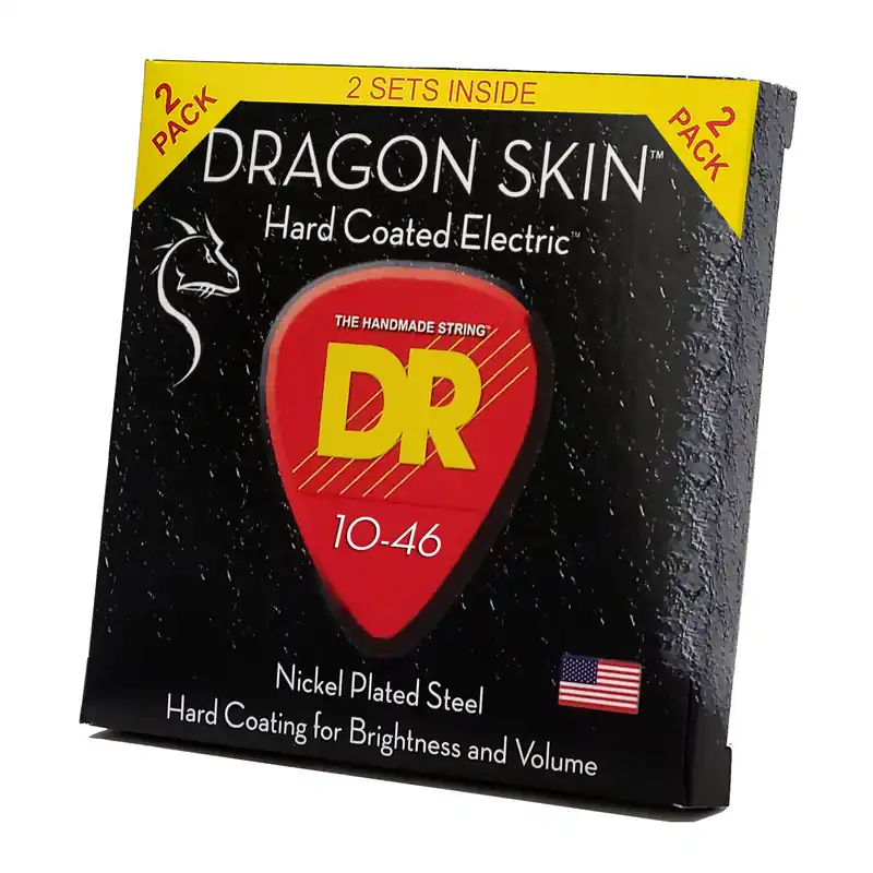 Special Discount DR Strings Dragon Skin Clear Coated Electric Guitar Strings: Medium 10-46 (2-Pack)
