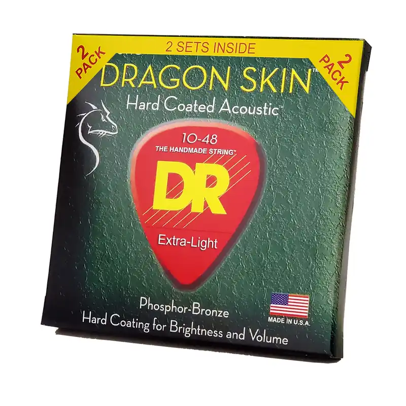 DR Strings Dragon Skin Clear Coated Acoustic Guitar Strings: Extra Light 10-48 (2-Pack) Fan Favorite