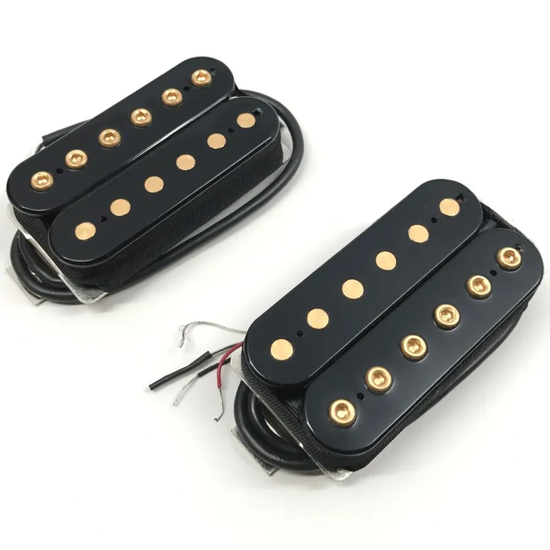 Bare Knuckle Nailbomb 6-String Calibrated Open Humbucker Set, 53mm, Ceramic Bridge, Short Leg, Black with Gold Bolts Hot Picks