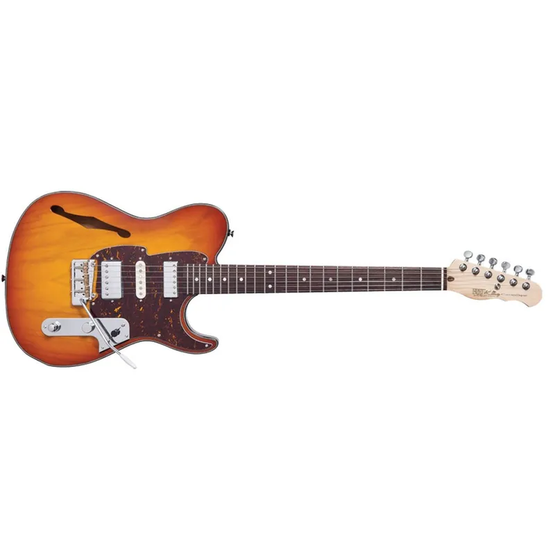 Best Price Fret King FKV22HB Black Label Country Squire Semitone Deluxe Electric Guitar with Gig Bag - Honeyburst