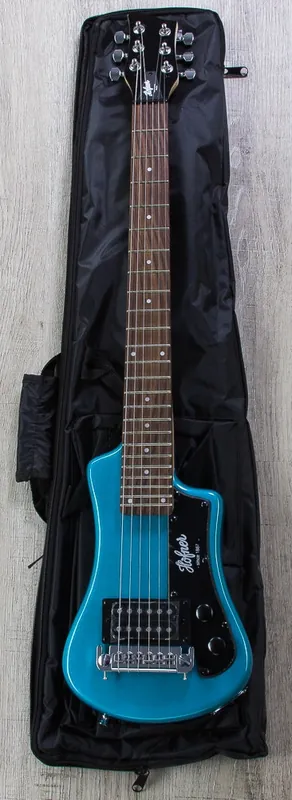 Clearance Hofner Shorty Electric Travel Guitar with Gig Bag - Blue