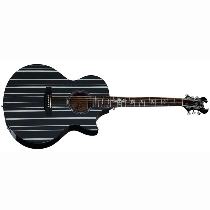 Express Delivery Schecter SYN AC GA SC Synyster Gates Signature Acoustic-Electric Guitar - Gloss Black with Silver Pinstripes