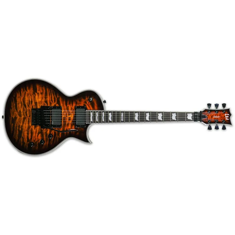 Hot Picks ESP LTD EC-1000QMFR Eclipse Deluxe Floyd Rose Electric Guitar with EMG Pickups - Dark Brown Sunburst