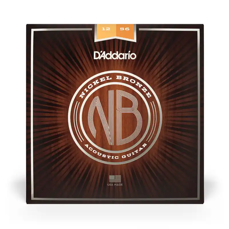 D'Addario NB1256 Nickel Bronze Light Top Medium Bottom Acoustic Guitar Strings (12-56) Professional Grade