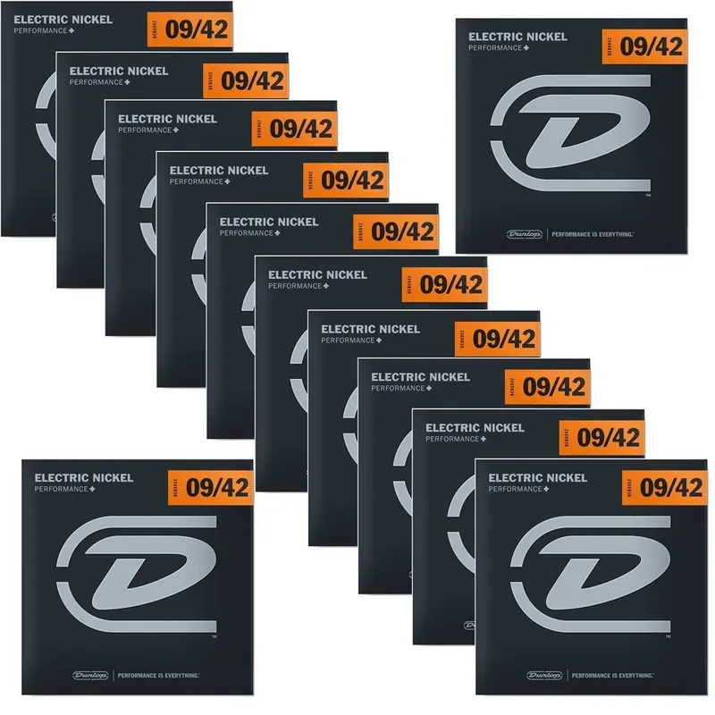 12 Sets of Dunlop DEN0942 Nickel Plated Steel Light Electric Guitar Strings (09-42) Cheap
