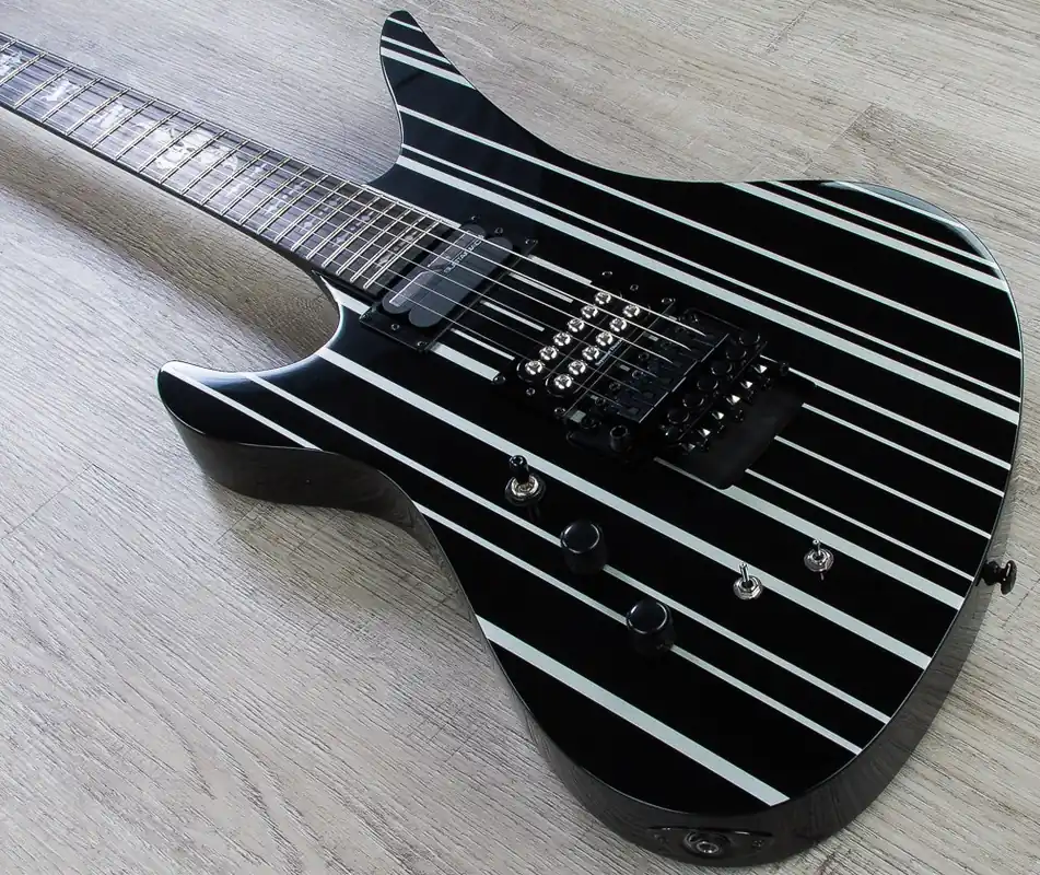 Wholesale Schecter Synyster Gates Custom-S Sustainiac Left Handed Electric Guitar - Gloss Black & Silver Pinstripes