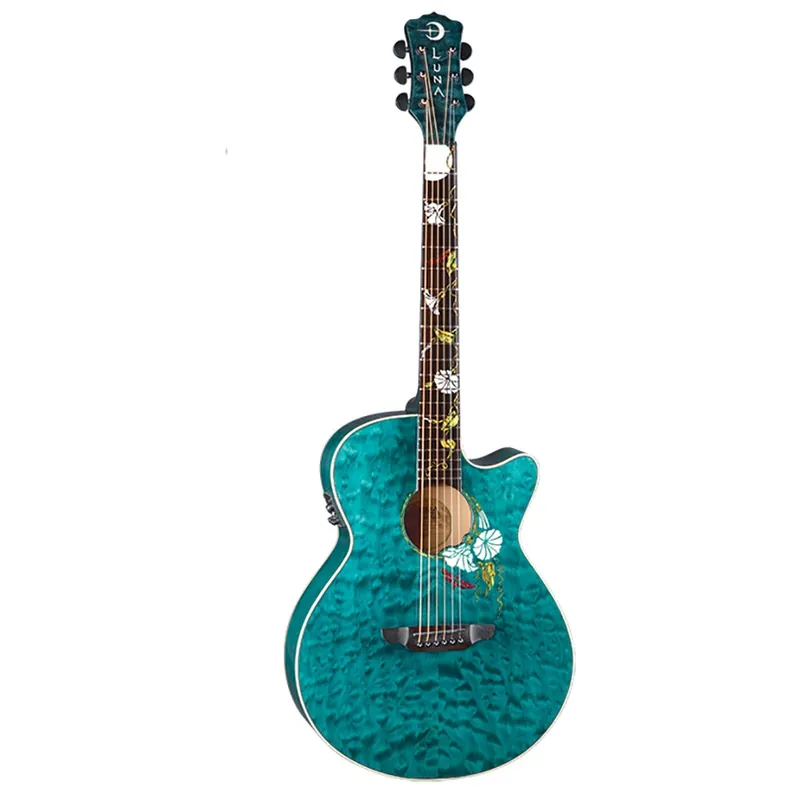 Luna FLO MOON CUSTOM Flora Series Moonflower Custom Trans Mallard Finish Acoustic-Electric Guitar Original