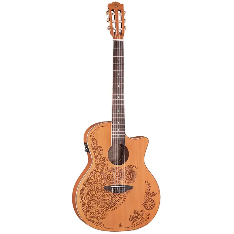 Money Back Guarantee Luna HEN O2 NYL Henna Series Oasis Nylon Folk Satin Finish Acoustic-Electric Guitar